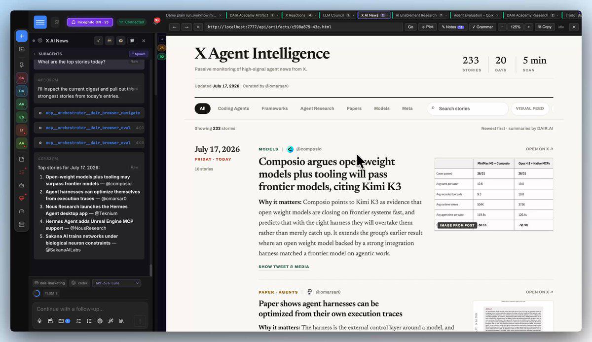 每天早晨用 X MCP 工具自动抓取 AI 新闻的 HTML artifact