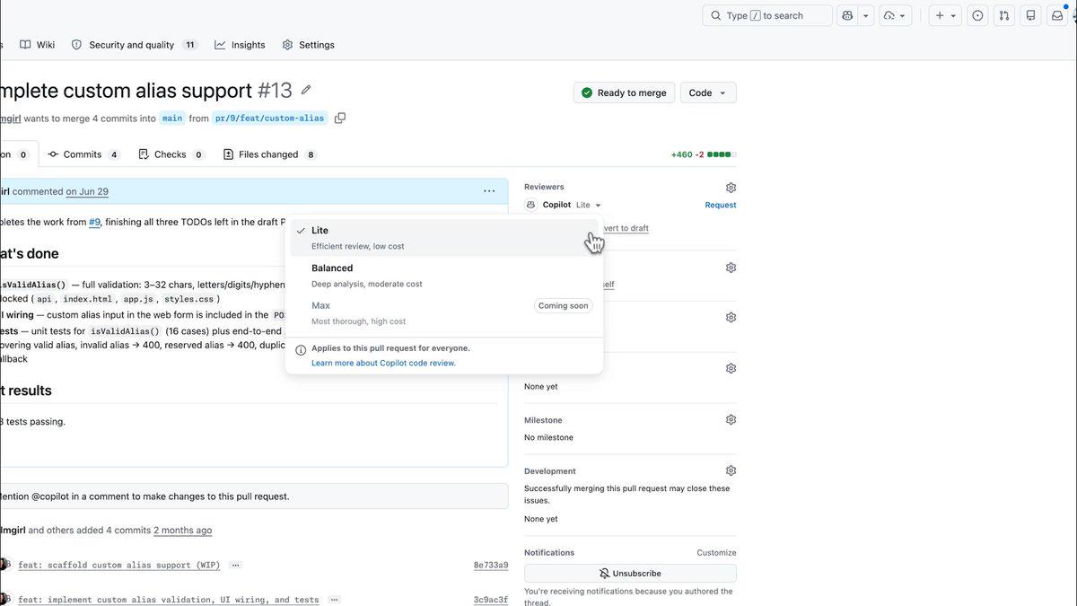 GitHub Copilot代码审查新增Balanced深度选项
