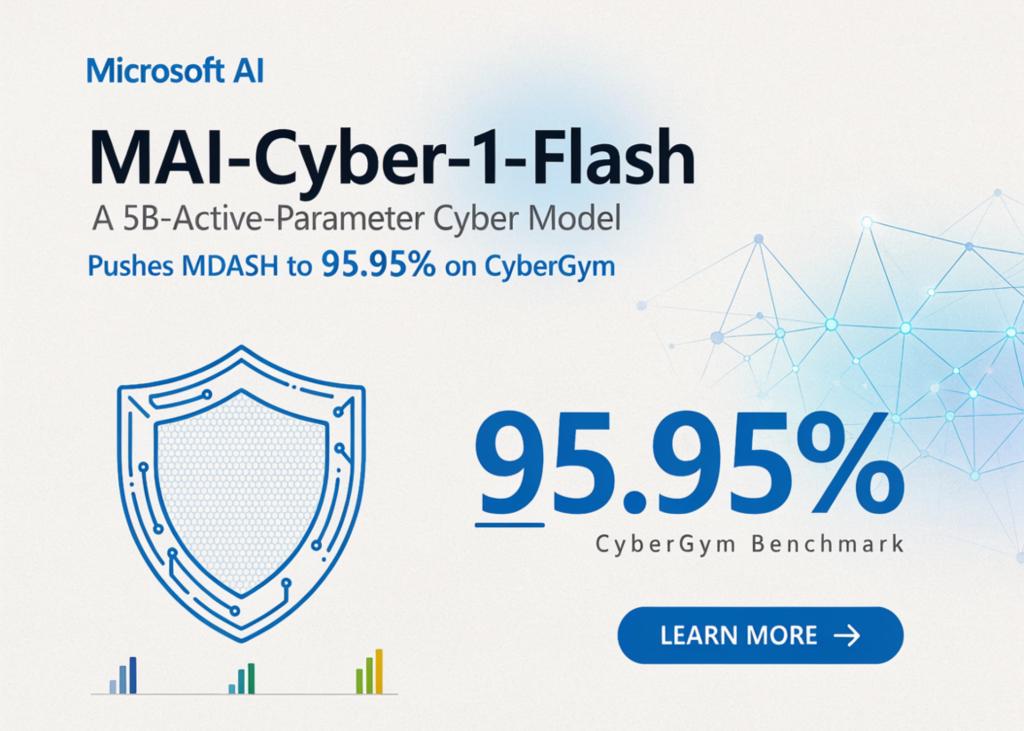 微软发布MAI-Cyber-1-Flash：5B活跃参数网络防御模型，MDASH在CyberGym达95.95%