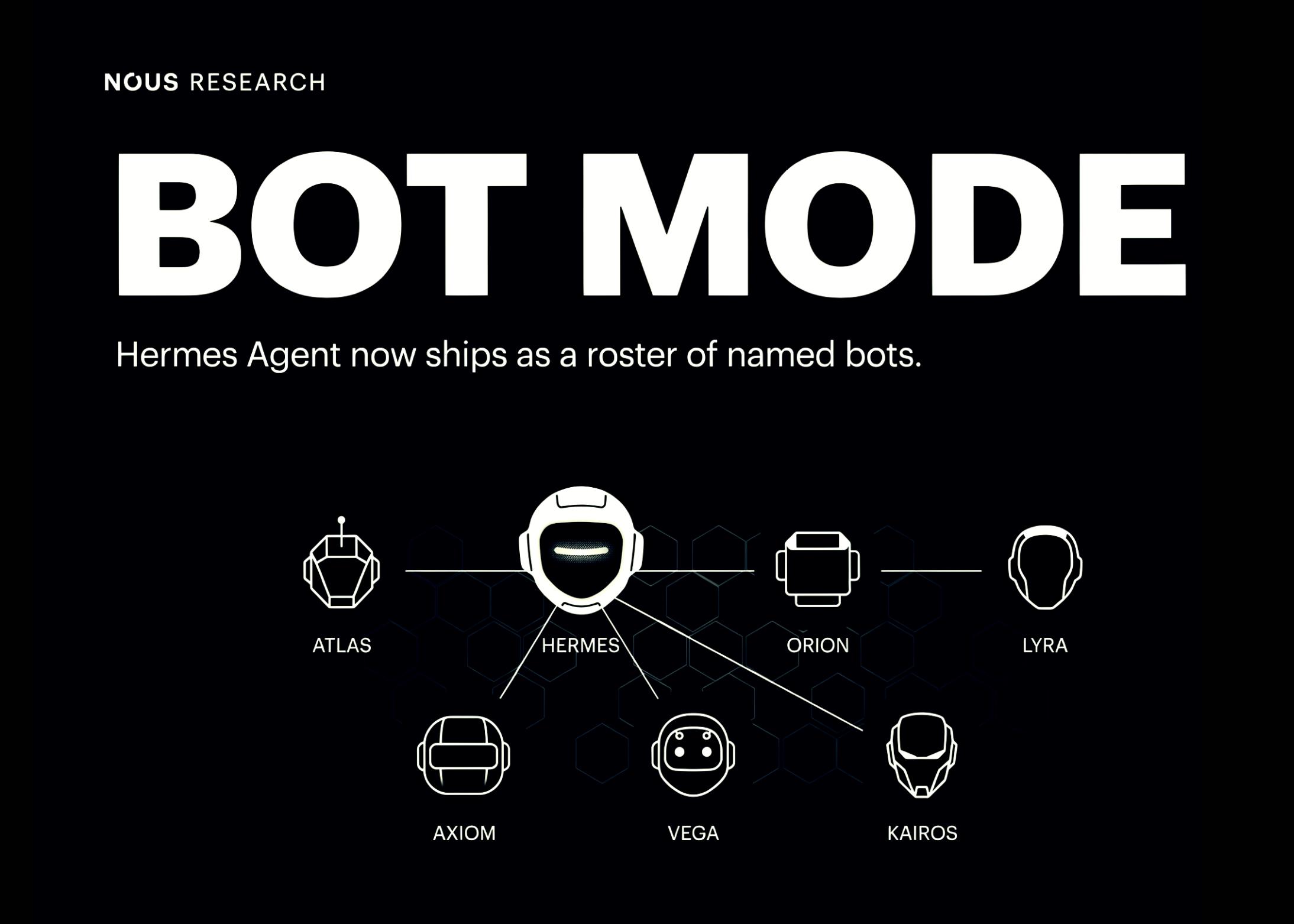 Nous Research 为 Hermes Agent 推出 Bot Mode，将代理配置变为命名机器人名册