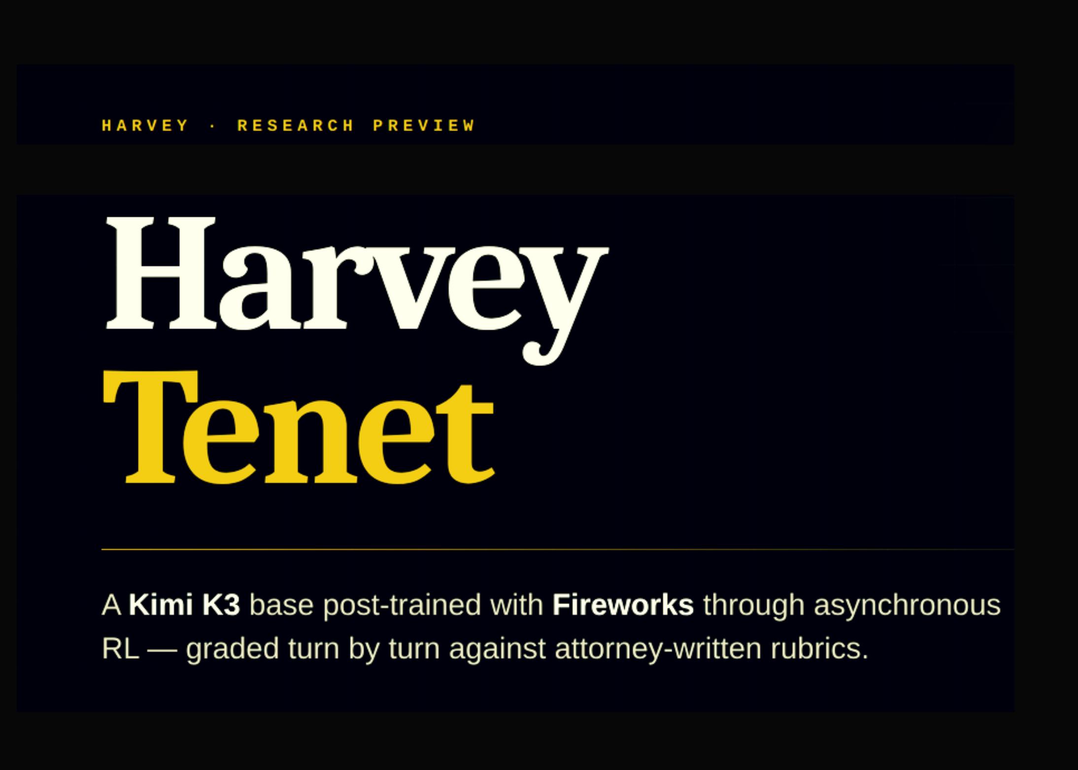 Harvey推出Harvey Tenet：基于Kimi K3的微调模型，用于长期法律代理工作
